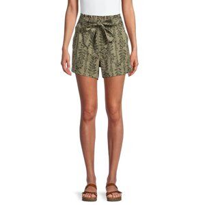 Time &True Womens Ladies Green High Rise Knit Tropical Floral Shorts Sz XL/16-18